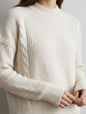 Madewell Havener Cable Knit Pullover Sweater Womens Medium  Powder Wool Alpaca